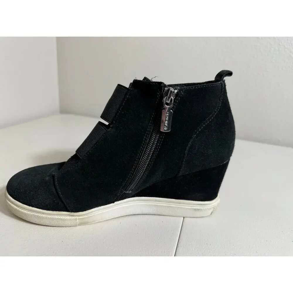Blondo Glenda waterproof black suede wedge bootie sneaker ankle zippers sz 7.5